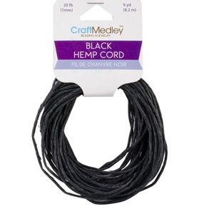 Craft Medley CC805B Natural Hemp Cord, 20lb, 1mm by 9yd Hank, Black Cord